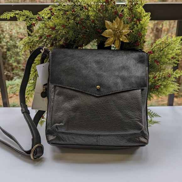 LUCKY BRAND Rela Large Crossbody Bag Black Leather Calf Hair New - Picture 11 of 12